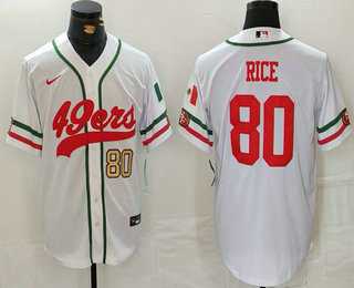 Mens San Francisco 49ers #80 Jerry Rice Number White Mexico Cool Base Stitched Baseball Jersey